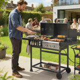 Dual Fuel BBQ Grill with Charcoal and 2+1 Gas Burners, Black