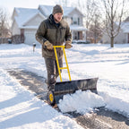 Snow Pusher with Wheels, 5-Level Handle & 7-Angle Blade, 29" x 18" Yellow