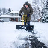 Snow Pusher with Wheels, 5-Level Handle & 7-Angle Blade, 29" x 18" Yellow