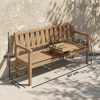 2-3 Seater Wooden Garden Loveseat with Liftable Table, Teak