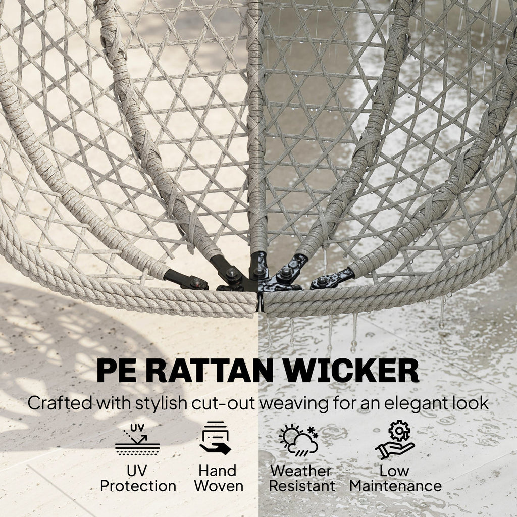 Hanging Egg Chair with Stand, Rattan Hammock, Thick Cushion, Light Grey