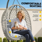 Hanging Egg Chair with Stand, Rattan Hammock, Thick Cushion, Light Grey