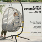 Hanging Egg Chair with Stand, Rattan Hammock, Thick Cushion, Light Grey
