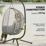 Hanging Egg Chair with Stand, Rattan Hammock, Thick Cushion, Light Grey