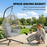 Hanging Egg Chair with Stand, Rattan Hammock, Thick Cushion, Light Grey