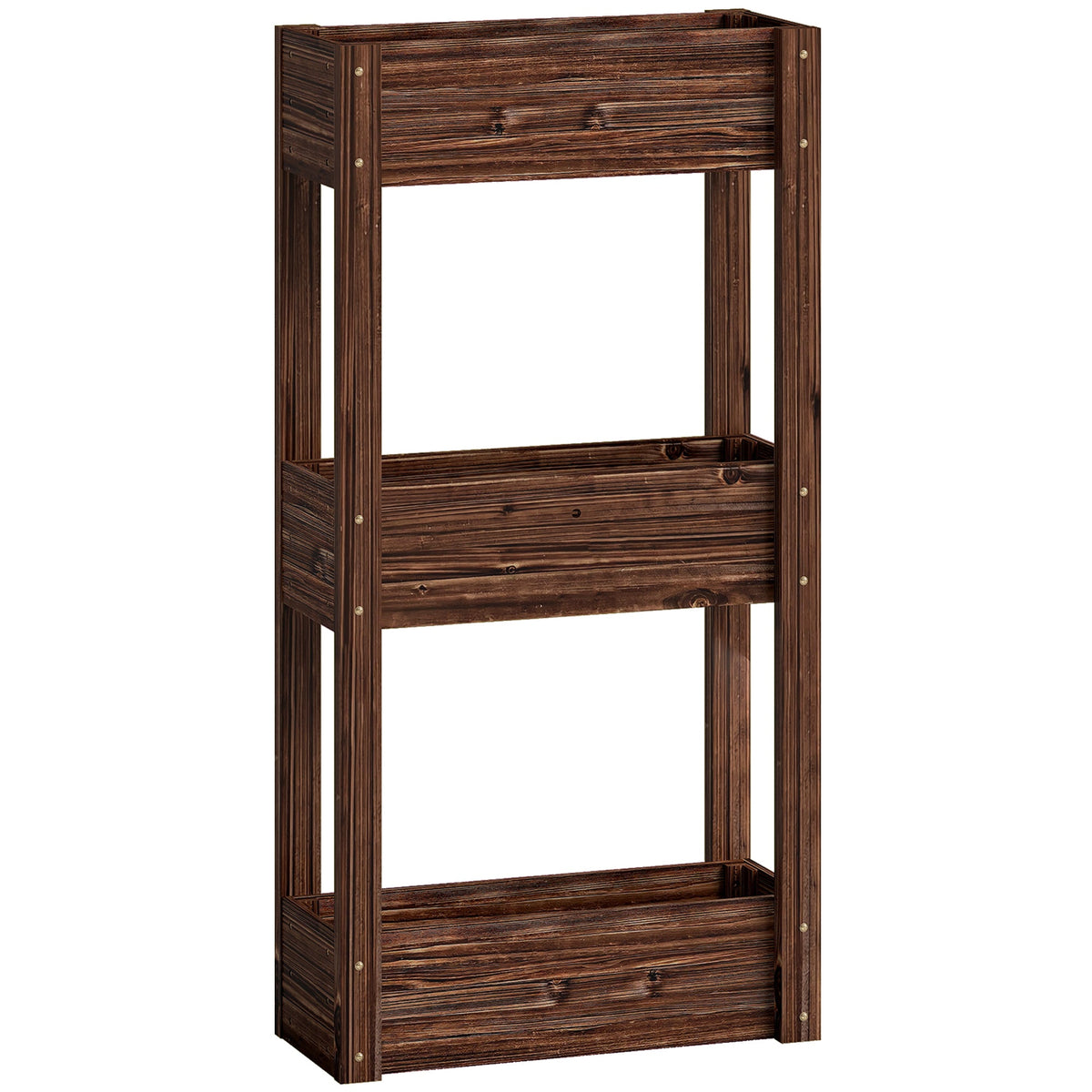 3-Tier Wooden Raised Planter with Liner, 60 x 25 x 120 cm