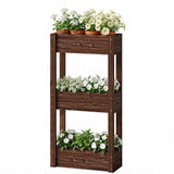 3-Tier Wooden Raised Planter with Liner, 60 x 25 x 120 cm