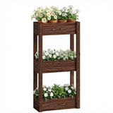 3-Tier Wooden Raised Planter with Liner, 60 x 25 x 120 cm