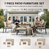 7 Seater Garden Furniture Set with Faux Wood Table, Khaki