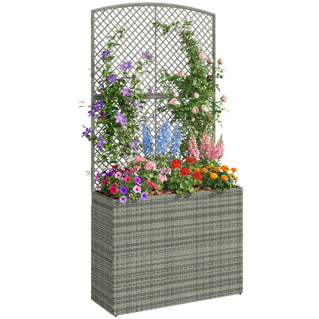 Rattan Planter with Trellis for Climbing Plants, 80 x 30 x 163 cm, Dark Grey