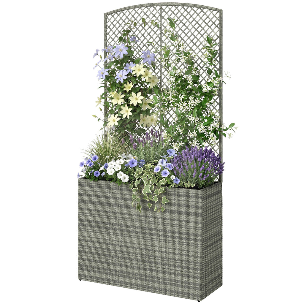 Rattan Planter with Trellis for Climbing Plants, 80 x 30 x 163 cm, Dark Grey