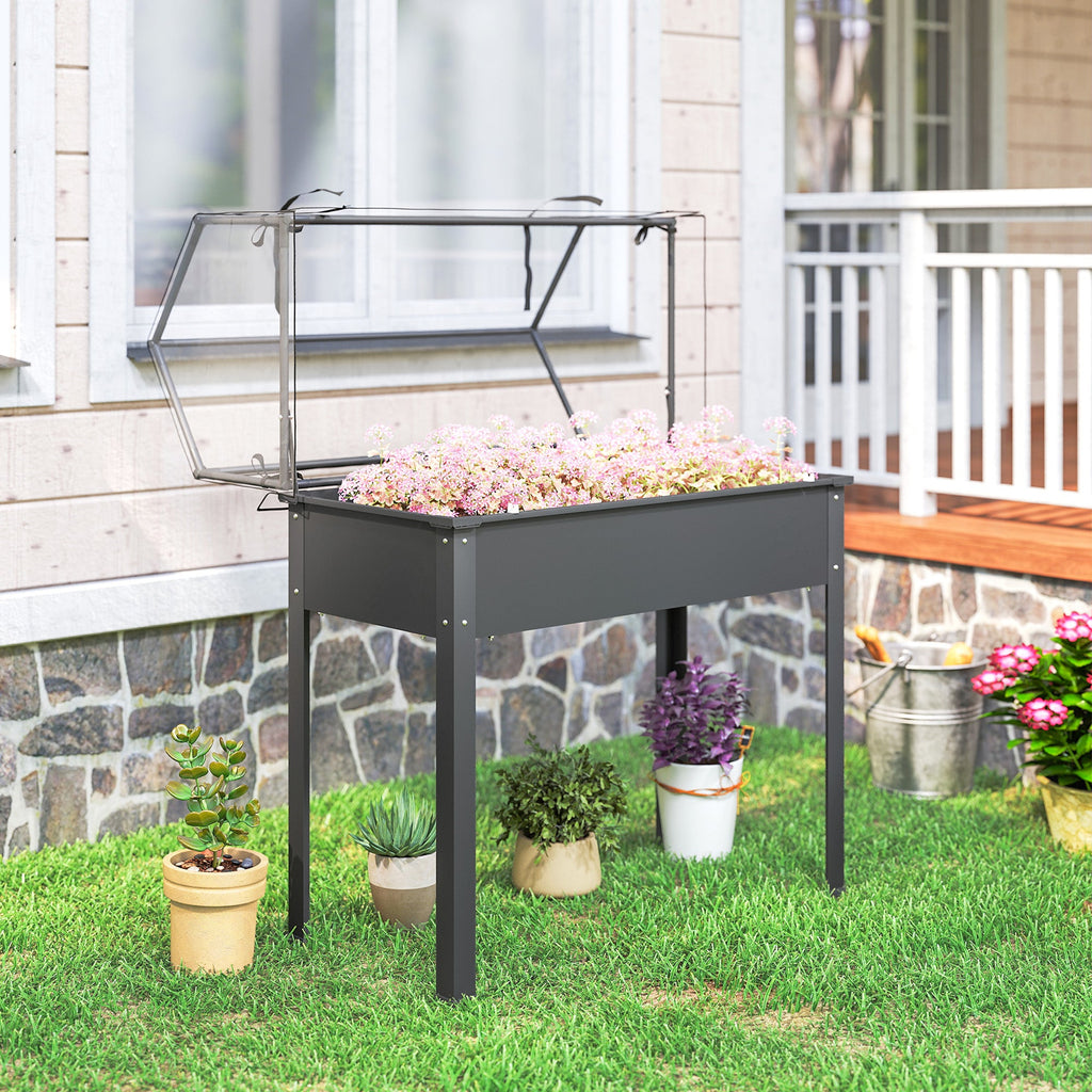 39.4" x 18.9" x 48.8" Raised Garden Bed with Cover, Dark Gray