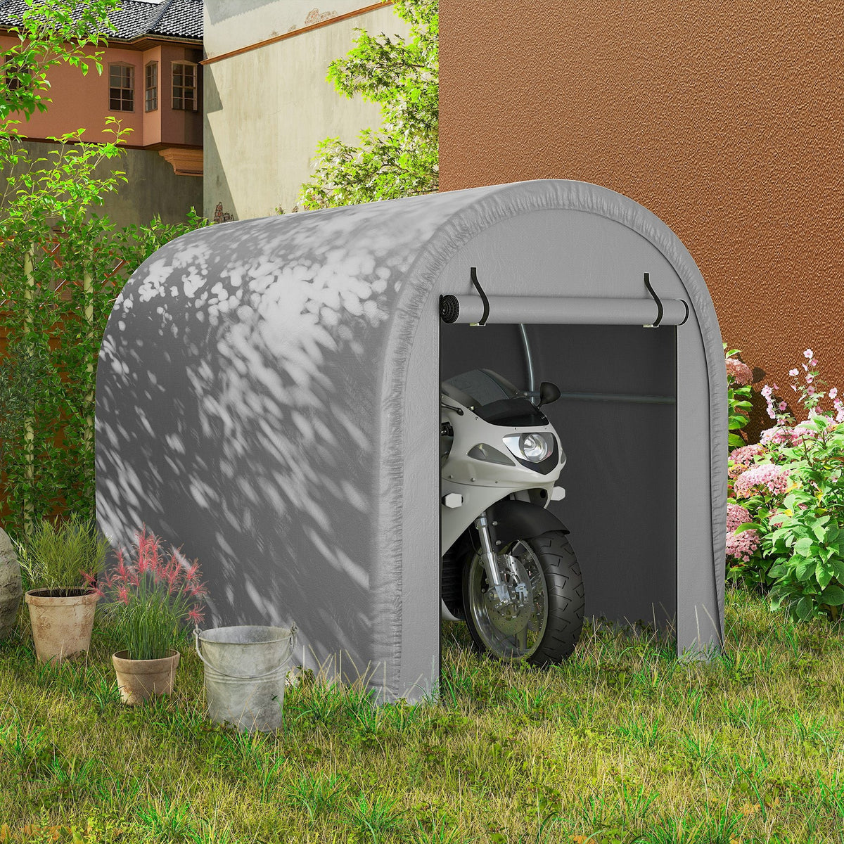 8' x 5' Portable Shed with Roll-up Zipper Door, Light Grey