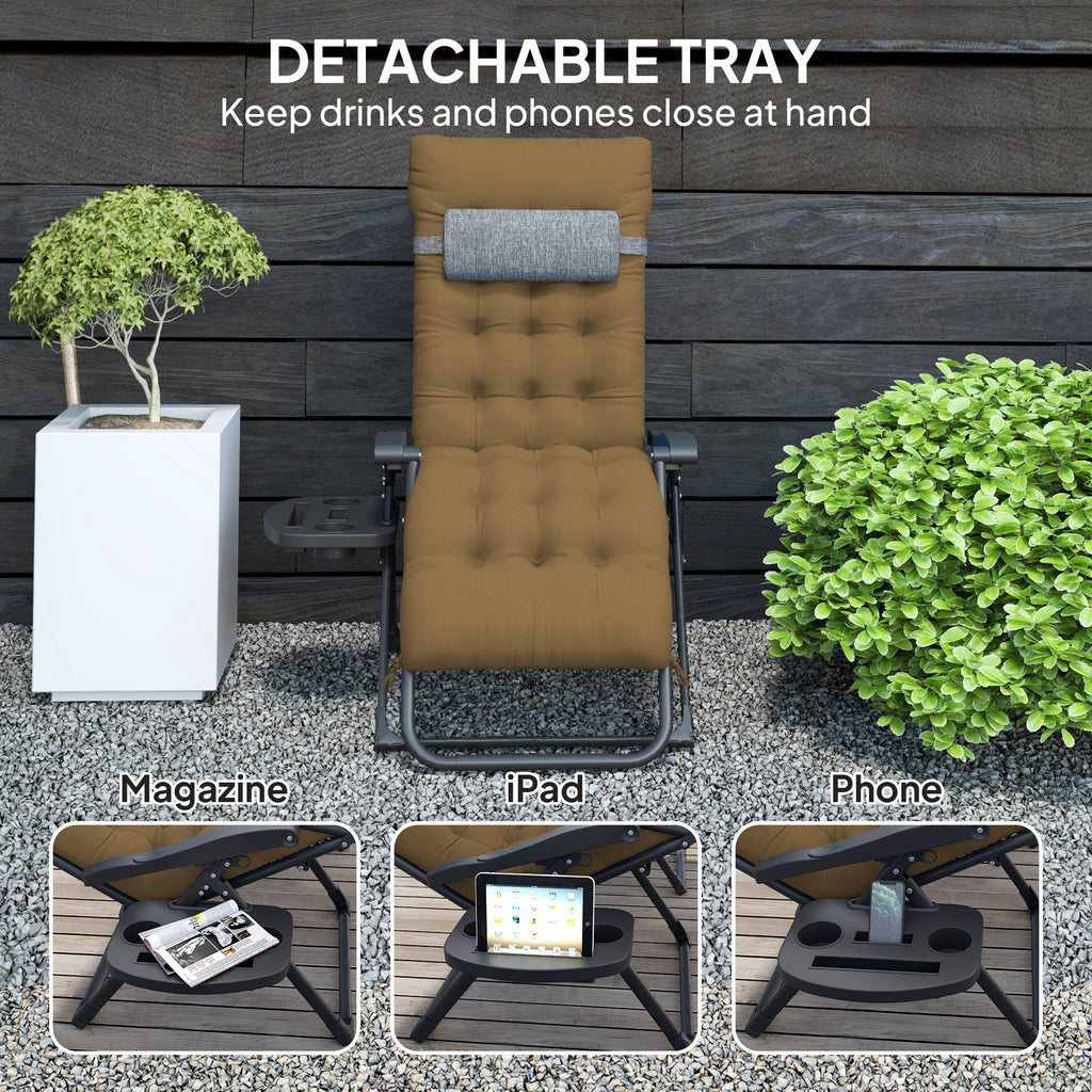 Padded Zero Gravity Chair with Cup Holder and Cushion, Light Khaki