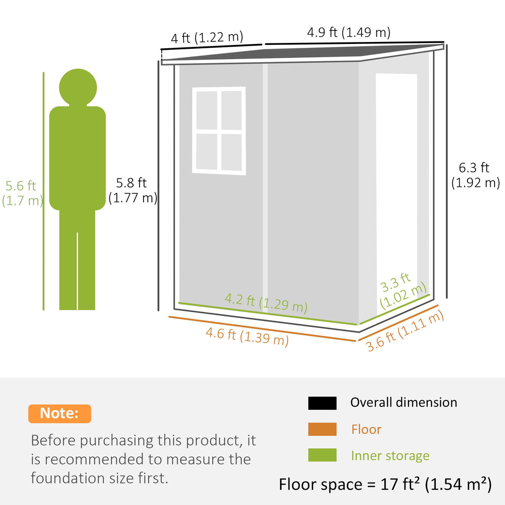 4 x 5FT Plastic Lean-to Garden Shed with Floor, Wood-Effect