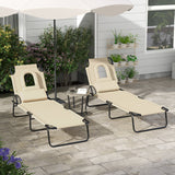 2pcs Adjustable Outdoor Lounge Chairs with Face Hole, Beige