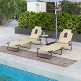 2pcs Adjustable Outdoor Lounge Chairs with Face Hole, Beige