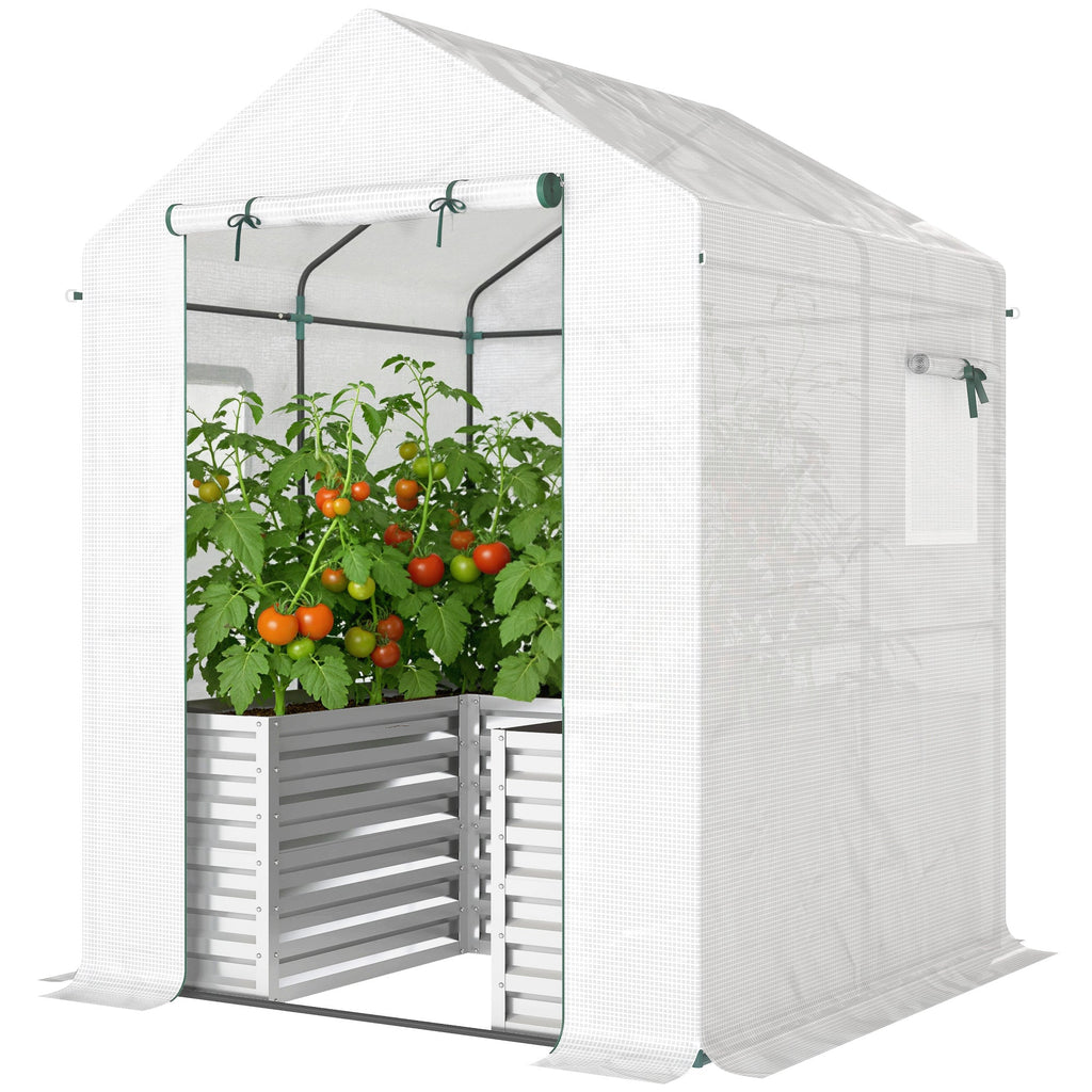 56" x 56" x 75" Raised Garden Bed Greenhouse with PE Cover, White