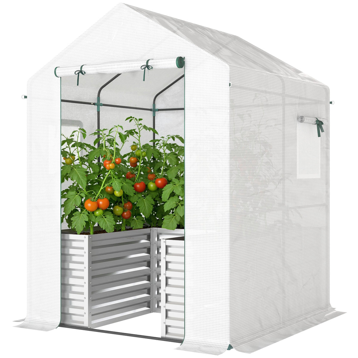 56" x 56" x 75" Raised Garden Bed Greenhouse with PE Cover, White