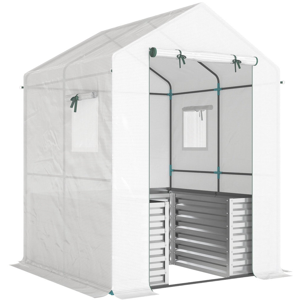 56" x 56" x 75" Raised Garden Bed Greenhouse with PE Cover, White