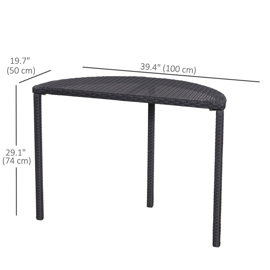 39.4" Half Round PE Rattan Side Table with Metal Frame, Black