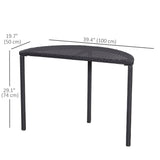 39.4" Half Round PE Rattan Side Table with Metal Frame, Black