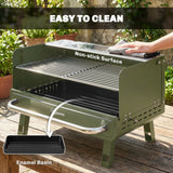 Portable Charcoal BBQ Grill with Adjustable Grates and Side Shelf, Green