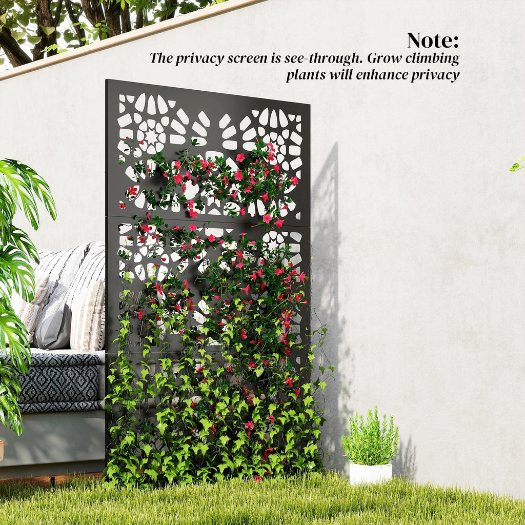 72" x 38" Metal Outdoor Privacy Screen, Symmetrical Pattern, Black