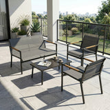 4-Seater Outdoor Sofa Set with Loveseat, 2 Armchairs & Metal Table, Mesh, Grey