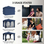 3 x 3 m Patio Gazebo with 2-Tier Roof, Netting & Curtains, Dark Blue