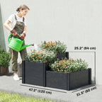 3-Tier Vinyl Raised Garden Bed with Open Bottom, Grey Wood Effect