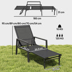 Set of 2 Adjustable Sun Loungers with Retractable Footrest, Steel Frame, Black
