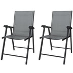 Set of 2 Folding Garden Chairs with High Back and Armrests, Light Grey