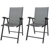 Set of 2 Folding Garden Chairs with High Back and Armrests, Light Grey