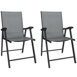 Set of 2 Folding Garden Chairs with High Back and Armrests, Light Grey
