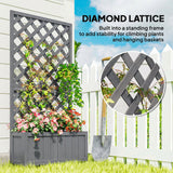 Wood Planter with Trellis and Drainage Holes, Grey