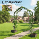 7.3ft Garden Arch with 2 Planter Boxes for Climbing Plants, Black