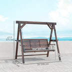 3 Seat Porch Swing with Stand and Side Tables, Carbonized Brown