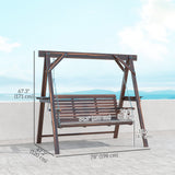 3 Seat Porch Swing with Stand and Side Tables, Carbonized Brown