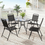Set of 4 Folding Garden Chairs with Armrests and Slatted Seat, Black