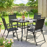 Set of 4 Folding Garden Chairs with Armrests and Slatted Seat, Black