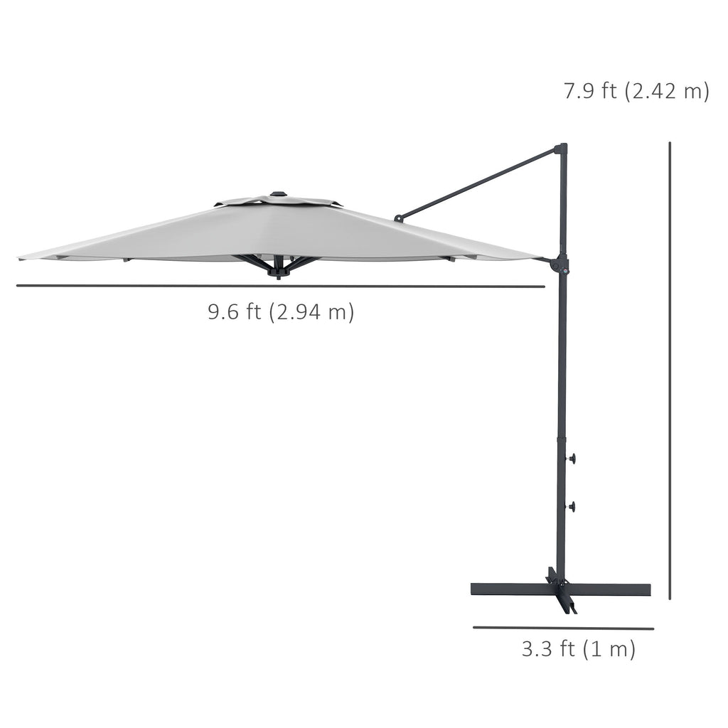 10ft Cantilever Patio Umbrella with 360° Rotation and Tilt, Grey