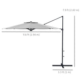 10ft Cantilever Patio Umbrella with 360° Rotation and Tilt, Grey