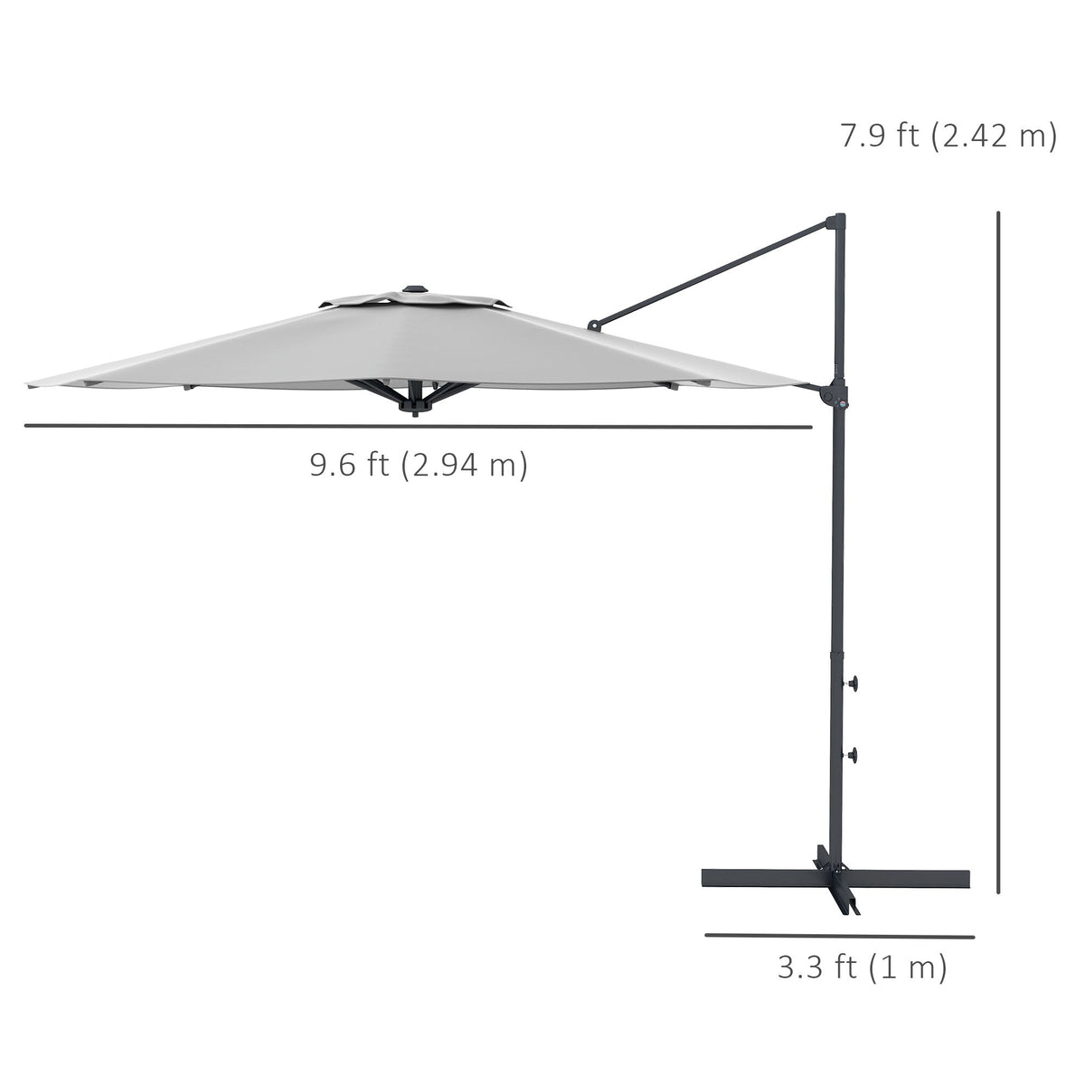 10ft Cantilever Patio Umbrella with 360° Rotation and Tilt, Grey