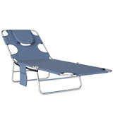 Folding Lounge Chair with Face Hole, Side Pocket and Strap, Grey