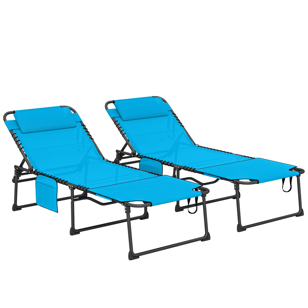 2-Piece Folding Chaise Lounge with Face Hole, Blue