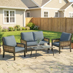 4-Seater Rattan Sofa Set with Cushions, Loveseat, 2 Armchairs & Coffee Table Grey