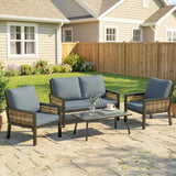 4-Seater Rattan Sofa Set with Cushions, Loveseat, 2 Armchairs & Coffee Table Grey