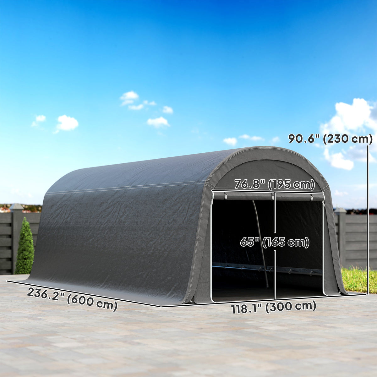 10' x 20' Portable Shed with Roll-up Zipper Door, Dark Grey