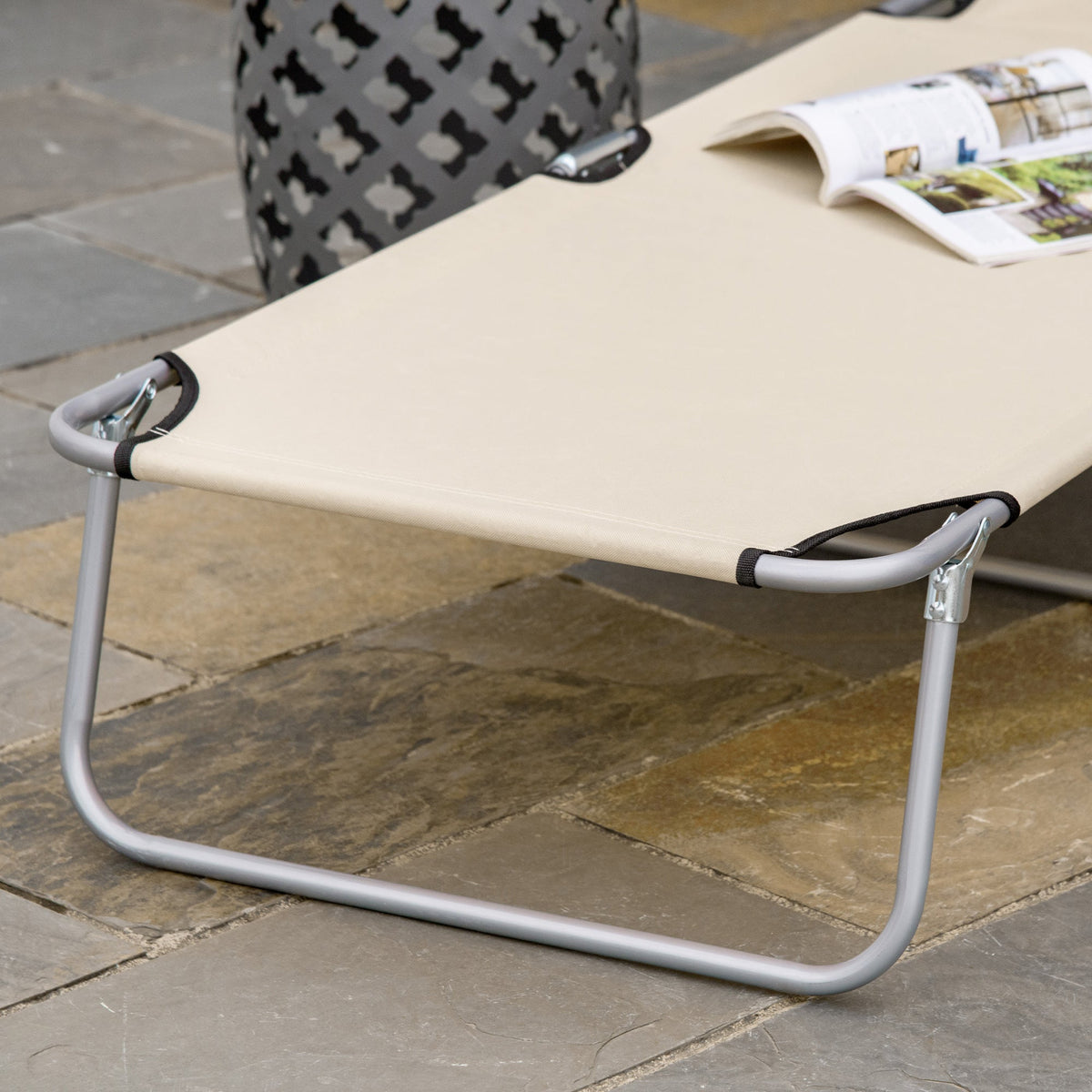 Adjustable Folding Lounge Chair with Sun Shade, Beige
